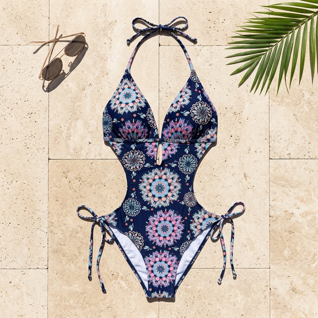 Designer-Cut Floral Swimsuit for The Ladies